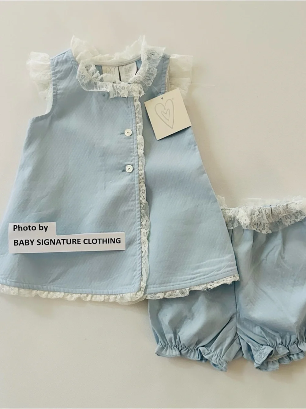Baby Girl 6-9 Months Light Blue Lace Trim Dress & Bloomers Set Outfit NWT
